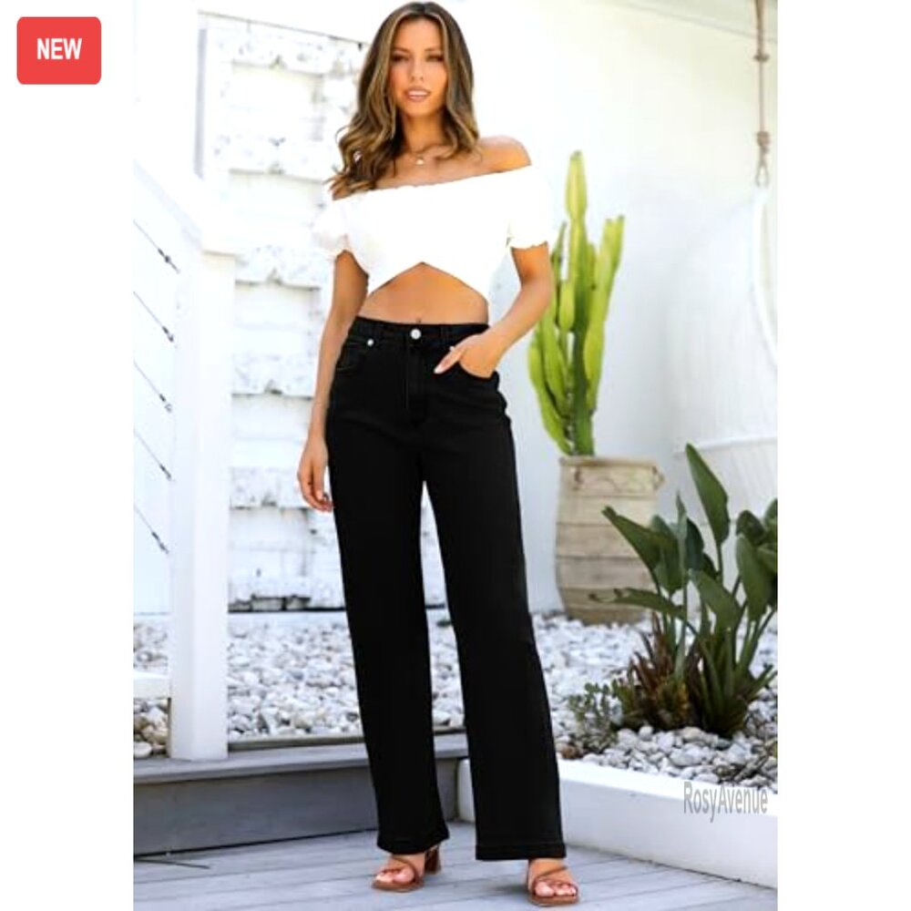 High Waisted Straight Leg Jeans Stretchy Tummy Control Lightweight - Picture 5 of 7